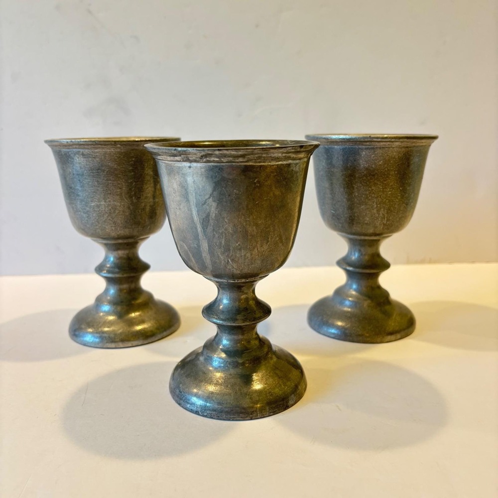 Vintage Pewter Goblets Chalis Wine Set 3 Leonard Duratale USA 5 Inch
